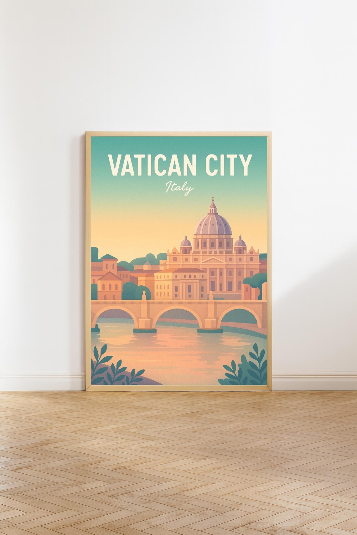 Vatican City Italy St Peters Basilica Bridge Scenic Travel Poster
