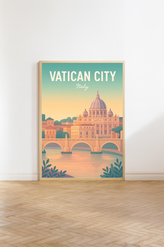 Vatican City Italy St Peters Basilica Bridge Scenic Travel Poster