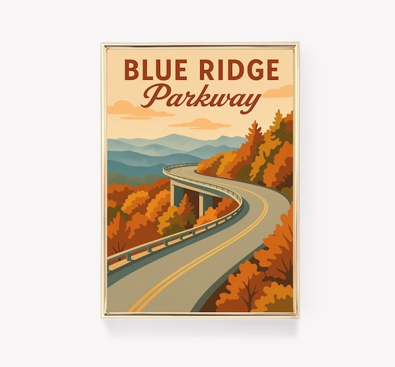 Blue Ridge Parkway Autumn Mountain Road Vintage Travel Poster Art