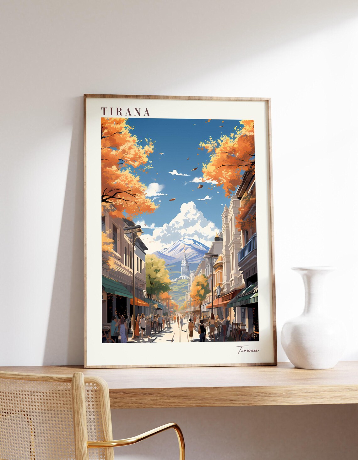 Tirana Albania Autumn Street Mountain View Travel Poster Decor