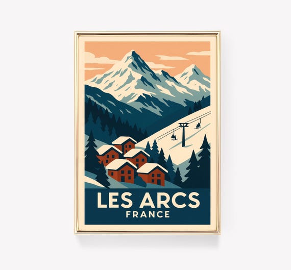 Les Arcs France Travel Poster Vintage Ski French Wall Art Print Resort Decor Europe Gift