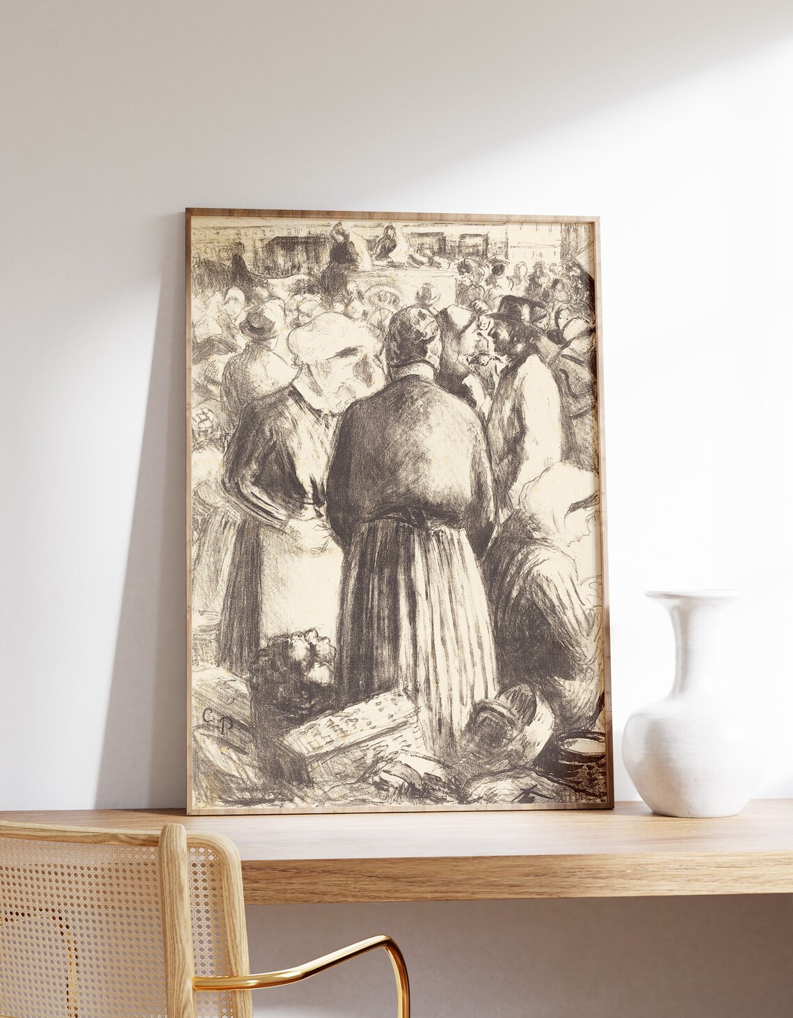 Camille Pissarro Market At Pontoise 1895 Vintage Market Scene Sketch Print