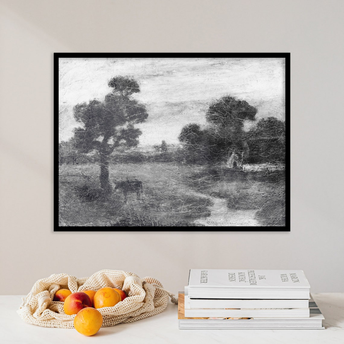 Albert Pinkham Ryder Pasture At Evening 1912 Monochrome Cattle Poster