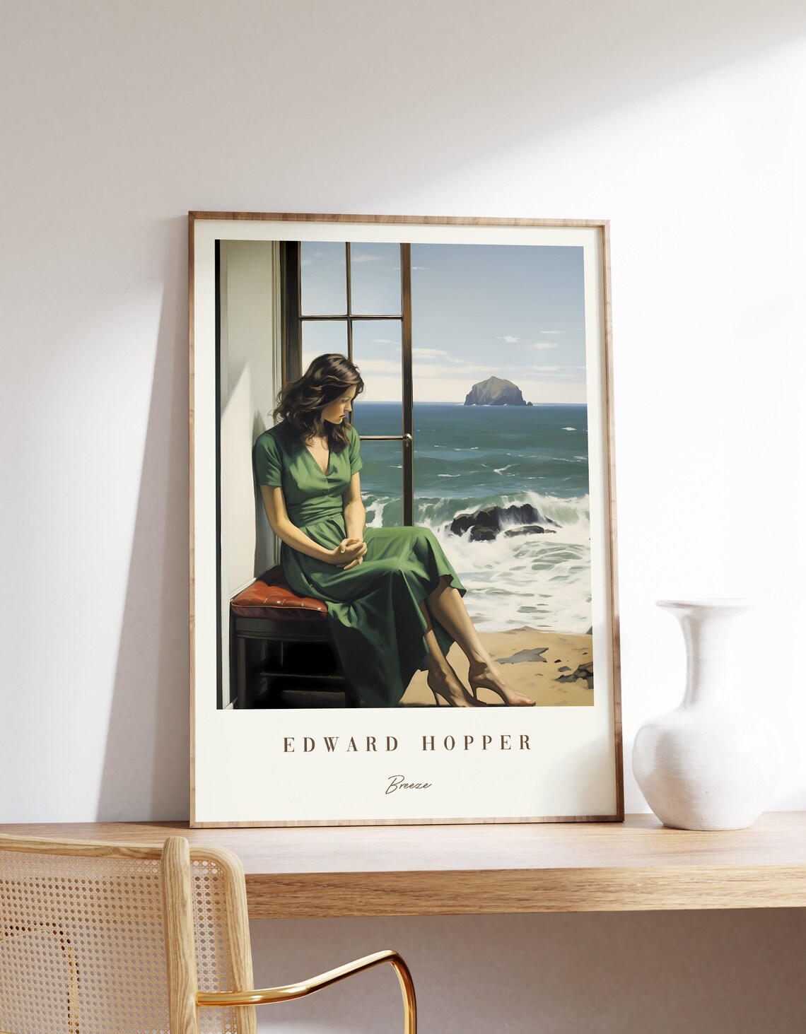 Edward Hopper Breeze Woman by Ocean Window Mid Century Painting Poster
