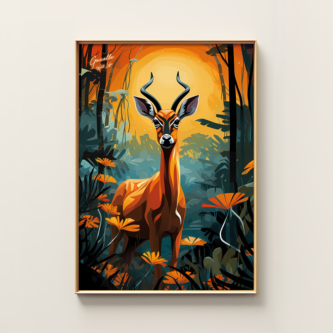 Gazelle Wild Life Sunset Savanna Colorful Illustration Poster