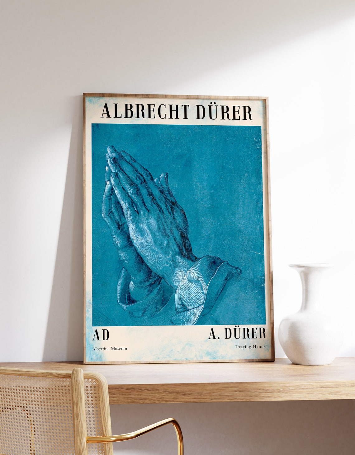 Albrecht Durer Praying Hands 1508 Blue Renaissance Drawing Poster