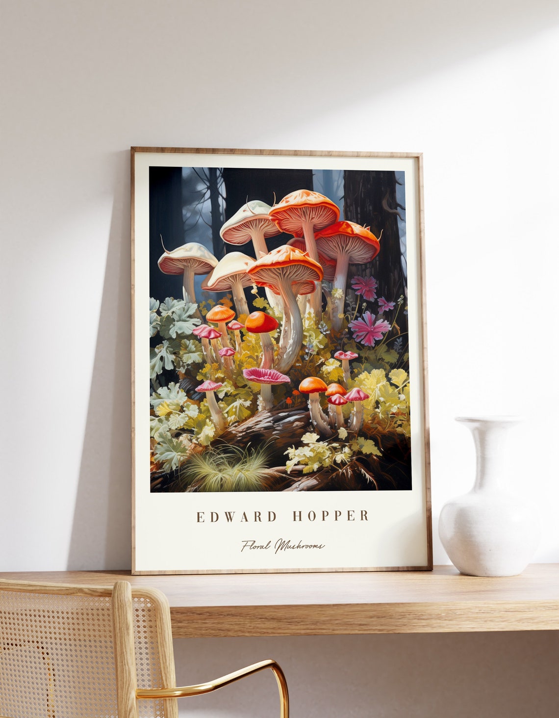 Edward Hopper Floral Mushrooms Forest Cluster Vintage Style Poster