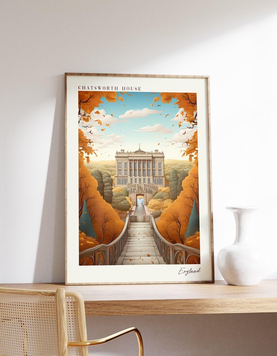 Chatsworth House Travel Poster, England Decor