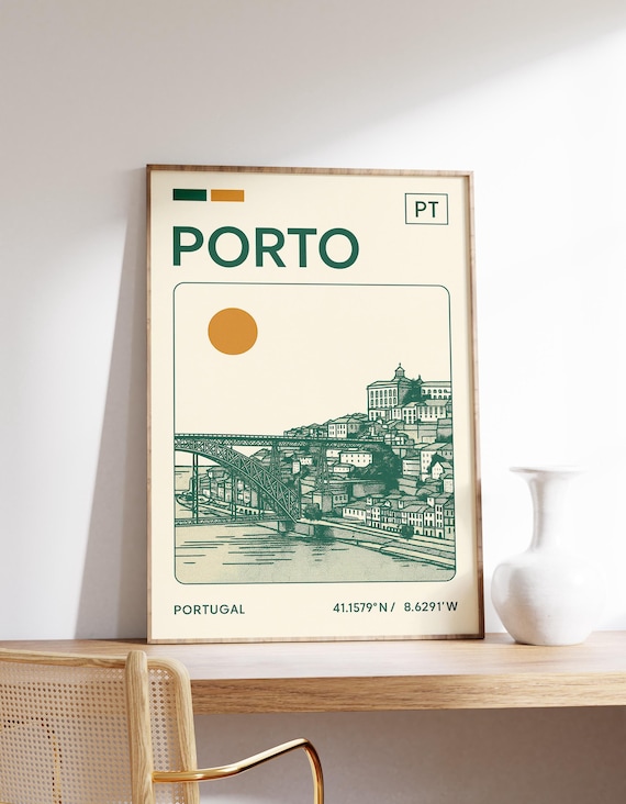Porto Travel Poster Portugal Wall Art Douro River Print Cityscape Ponte Dom Lus I Artwork