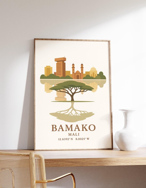 Bamako Mali Poster, Africa Skyline Art Print