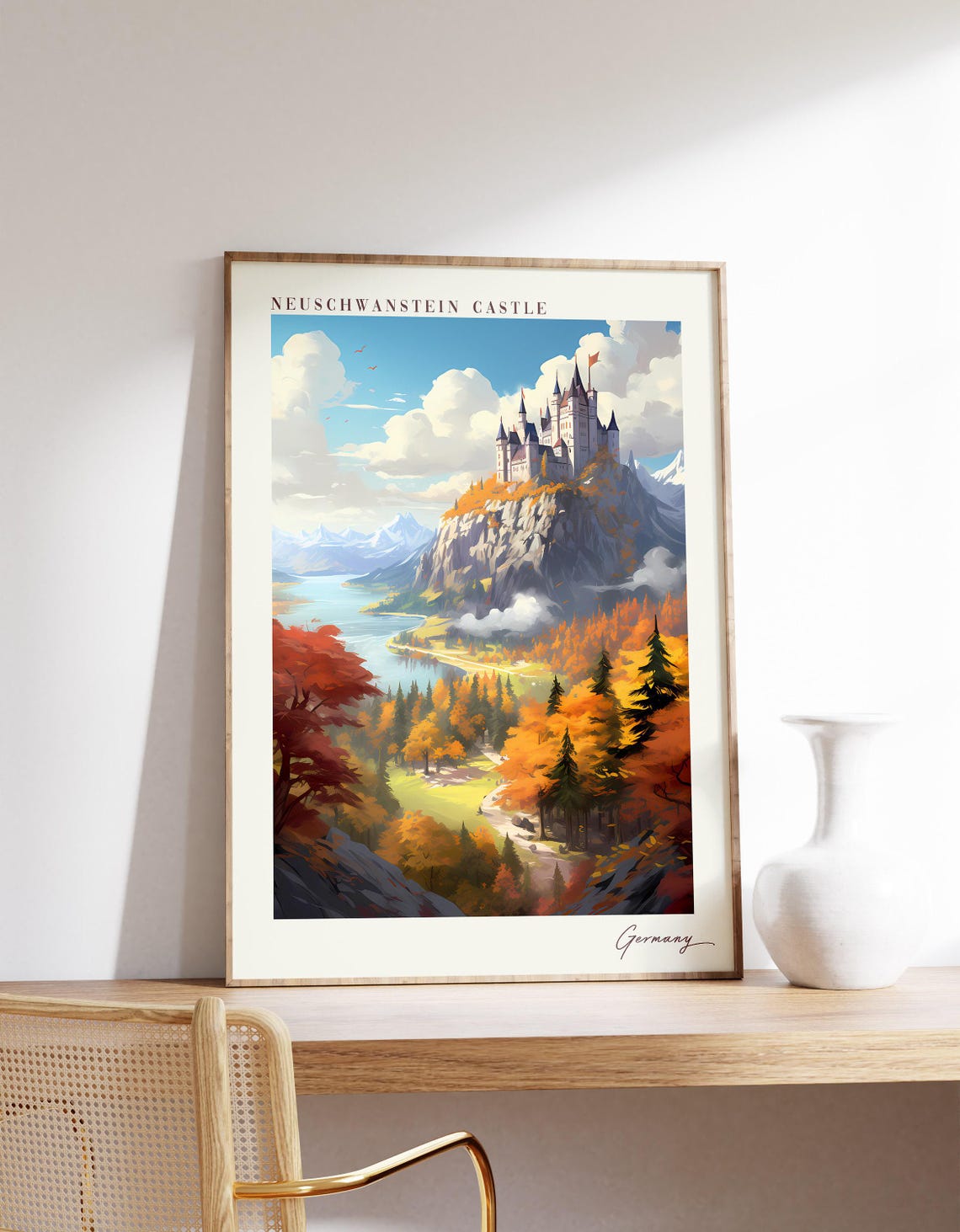 Neuschwanstein Castle Germany Autumn Forest Fairy Tale Travel Poster