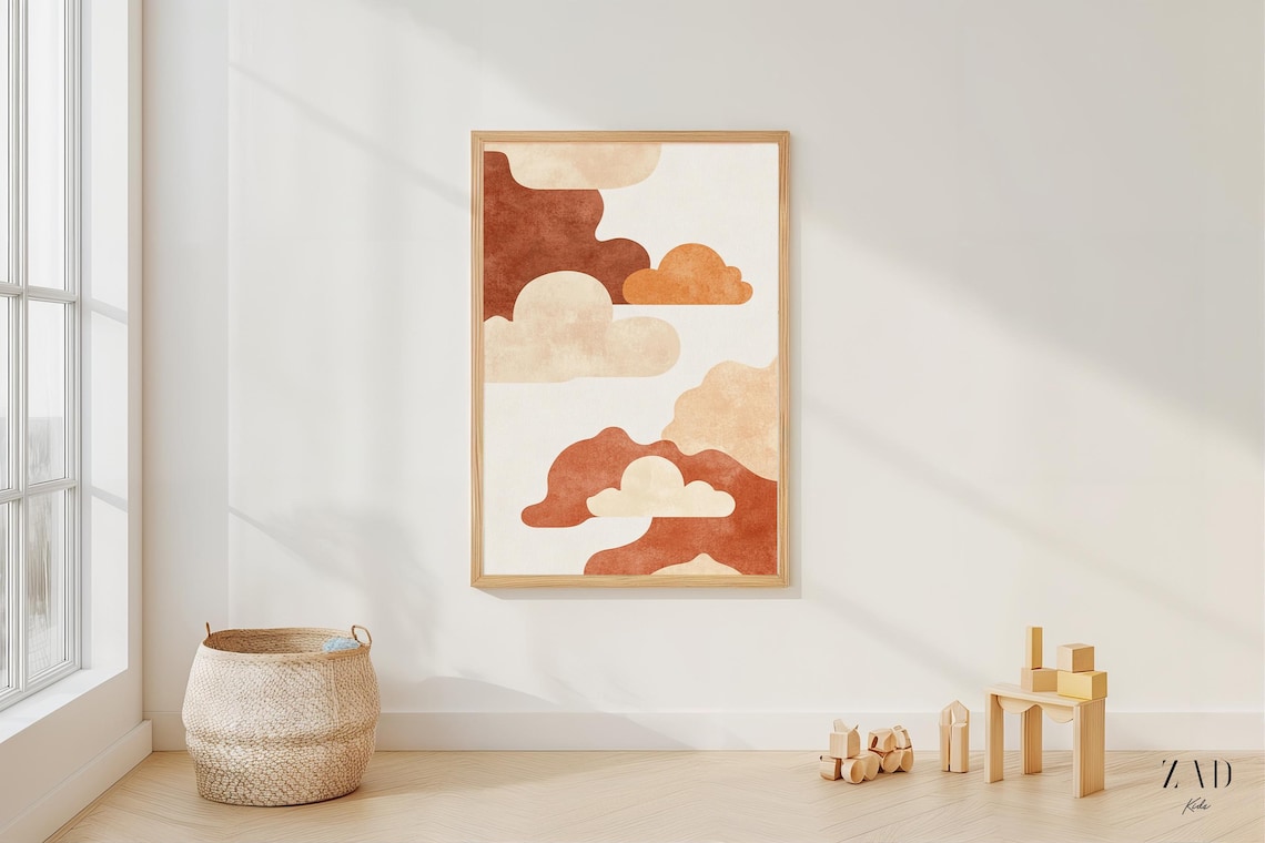 Boho Cloud Wall Art, Minimalist Nursery Poster