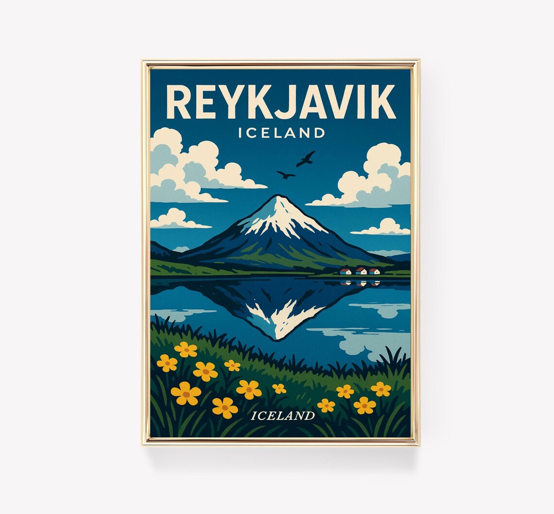 Reykjavik Travel Poster, Vintage Iceland Art Print