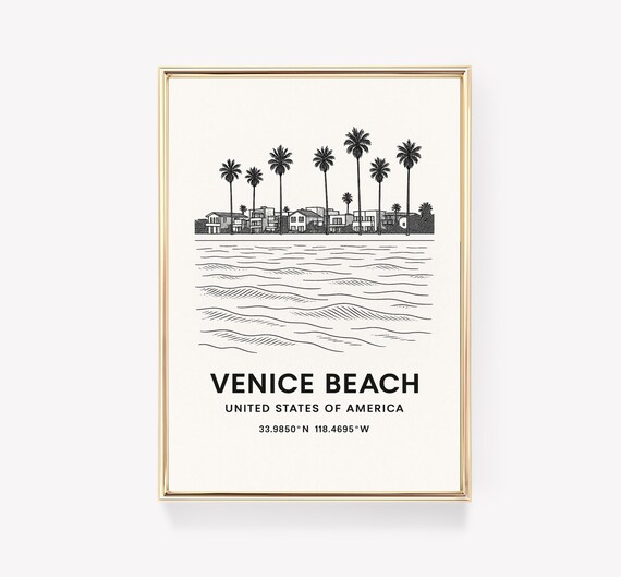 Venice Beach Vintage Travel Poster, Los Angeles Gift
