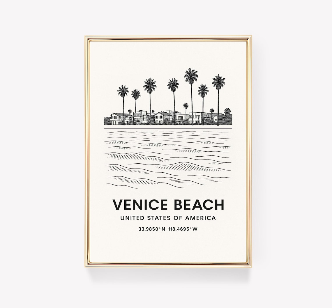 Venice Beach Vintage Travel Poster, Los Angeles Gift