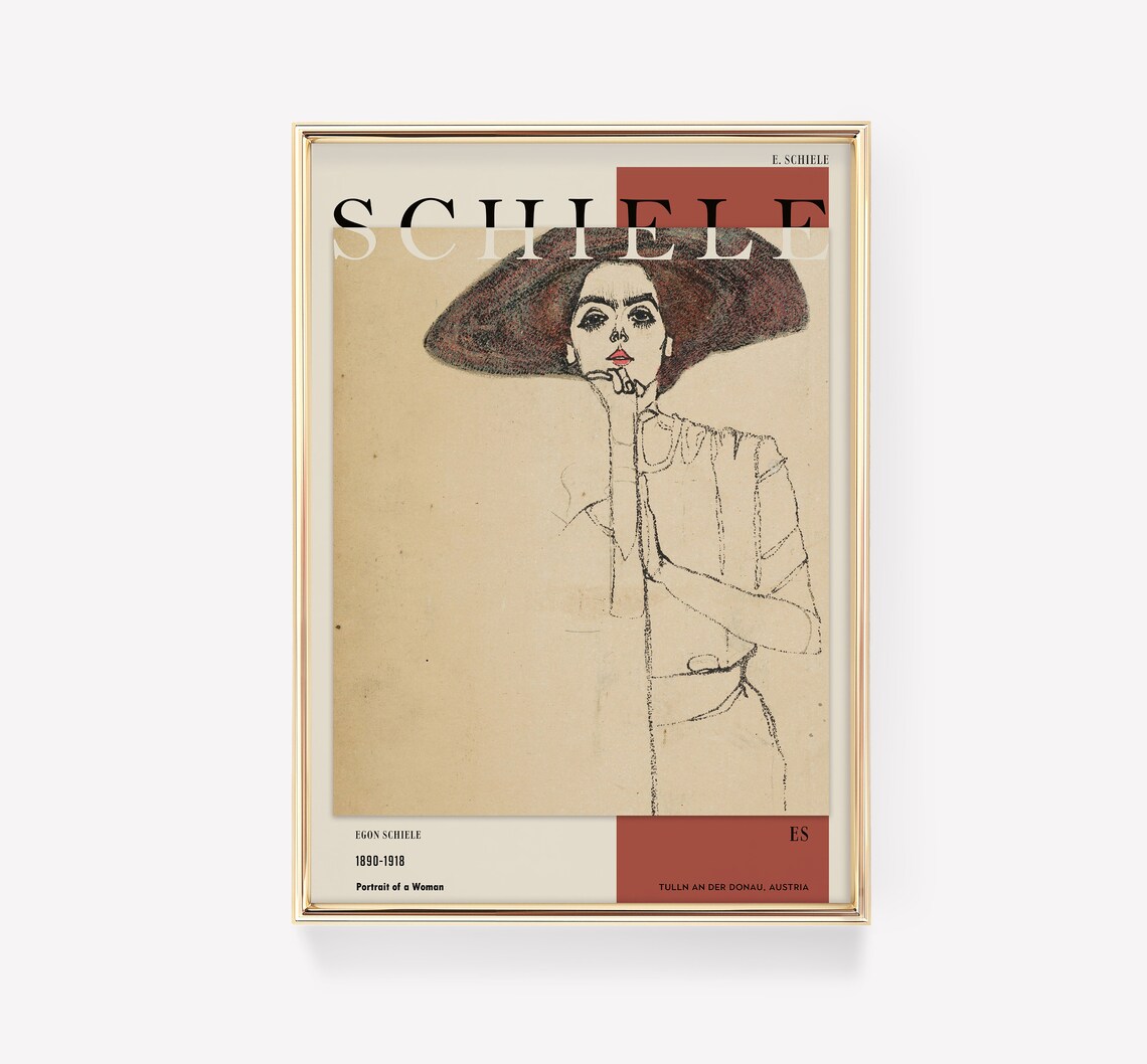 Egon Schiele Portrait of a Woman Hat Sketch Exhibition Poster