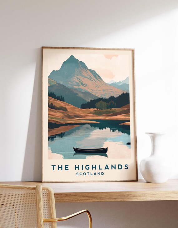Scottish Highlands Vintage Travel Poster, Scotland