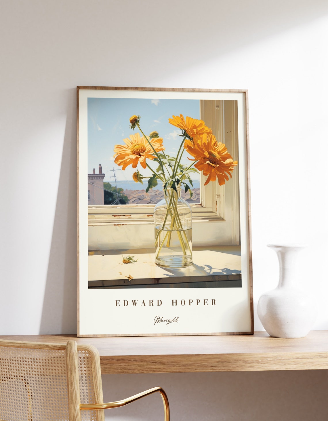 Edward Hopper Marigold Orange Flowers Sunny Window Art Poster