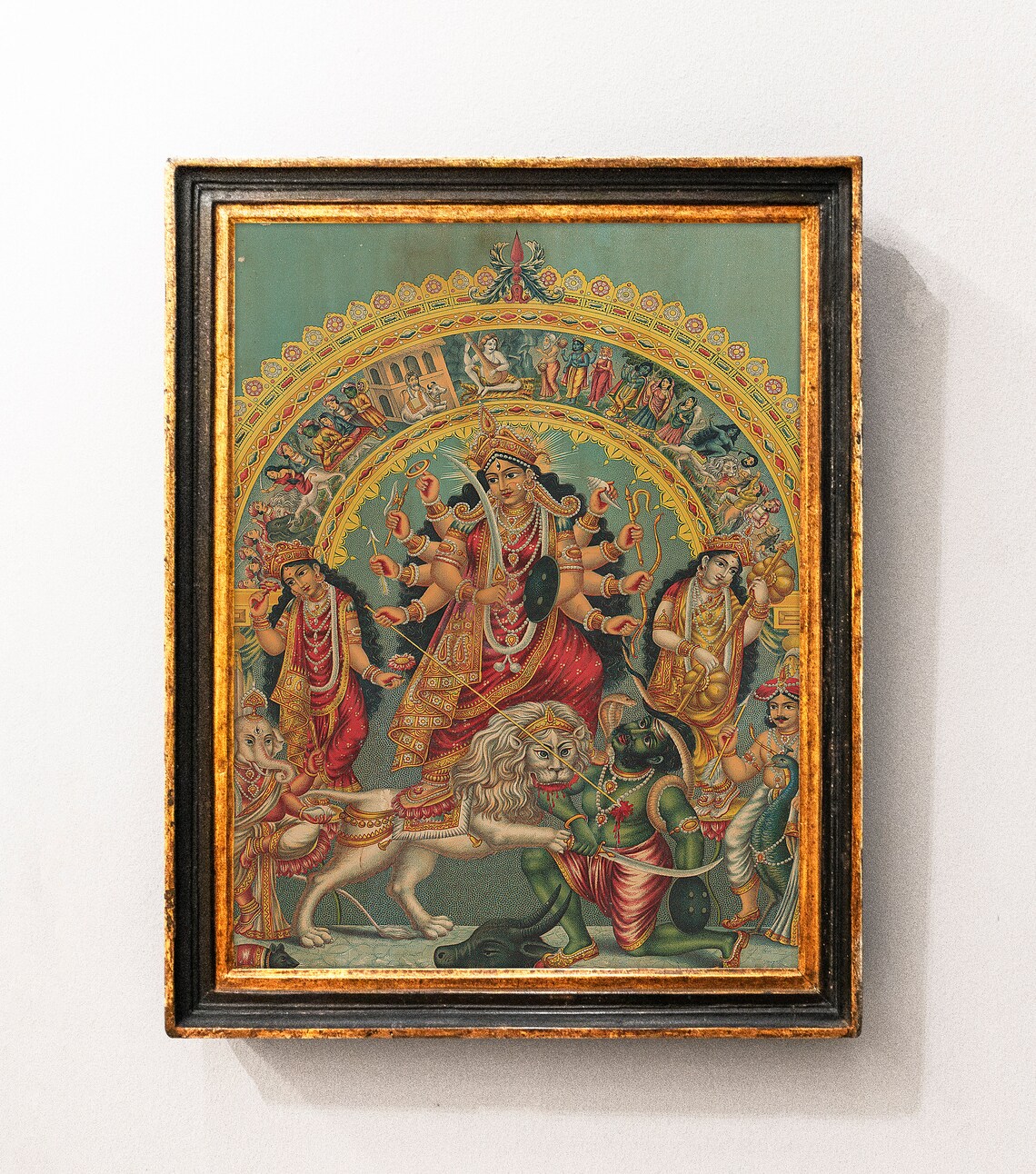 Durga With Mahisha, Trisula, Lakshmi & Saraswati