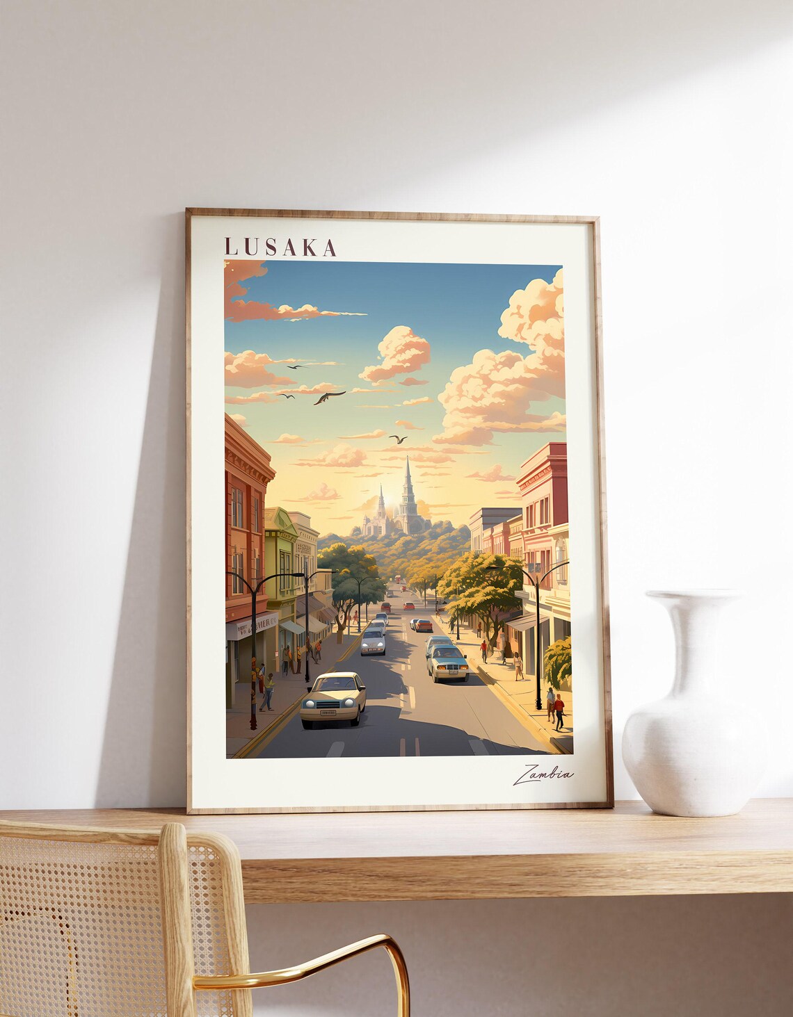 Lusaka Zambia Sunset City Street Golden Hour Sky Travel Poster