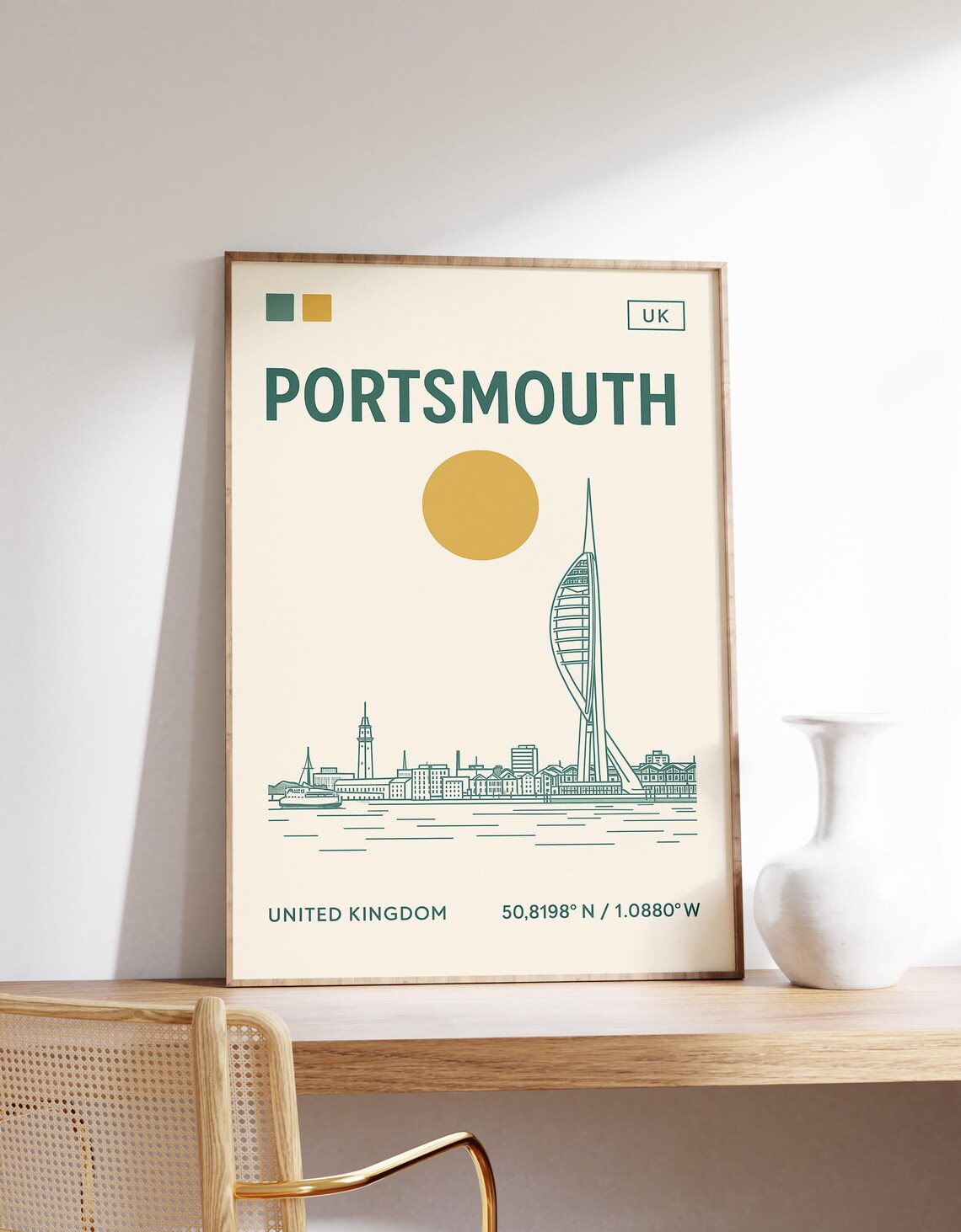 Portsmouth Skyline Travel Poster, Spinnaker Tower