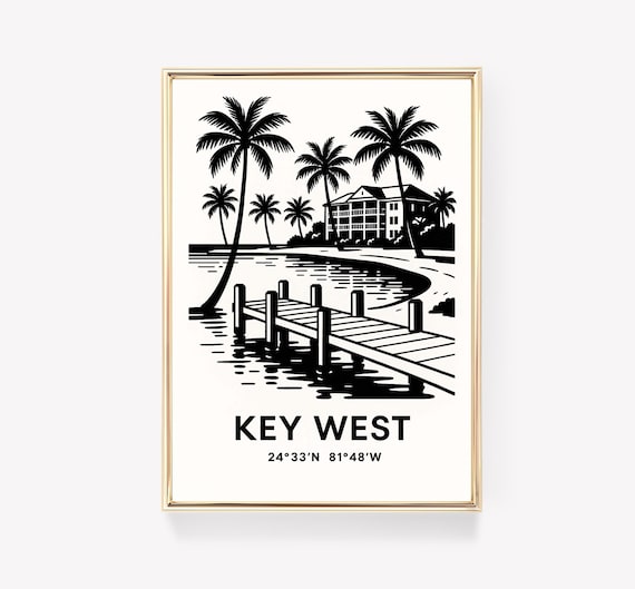 Key West Vintage Travel Poster, Tropical Decor