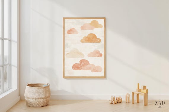 Boho Cloud Wall Art Minimalist Sky Nursery Print Neutral Kids Room Decor Abstract Playroom Artwork