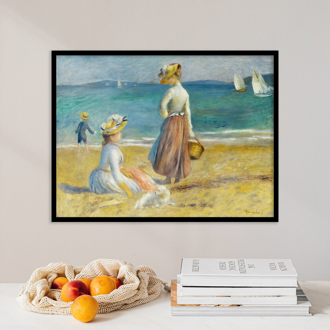 Auguste Renoir Figures on the Beach Sailboats Impressionist Vintage Poster