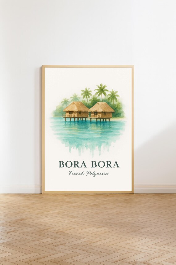 Bora Travel Poster, French Polynesia Vintage Print