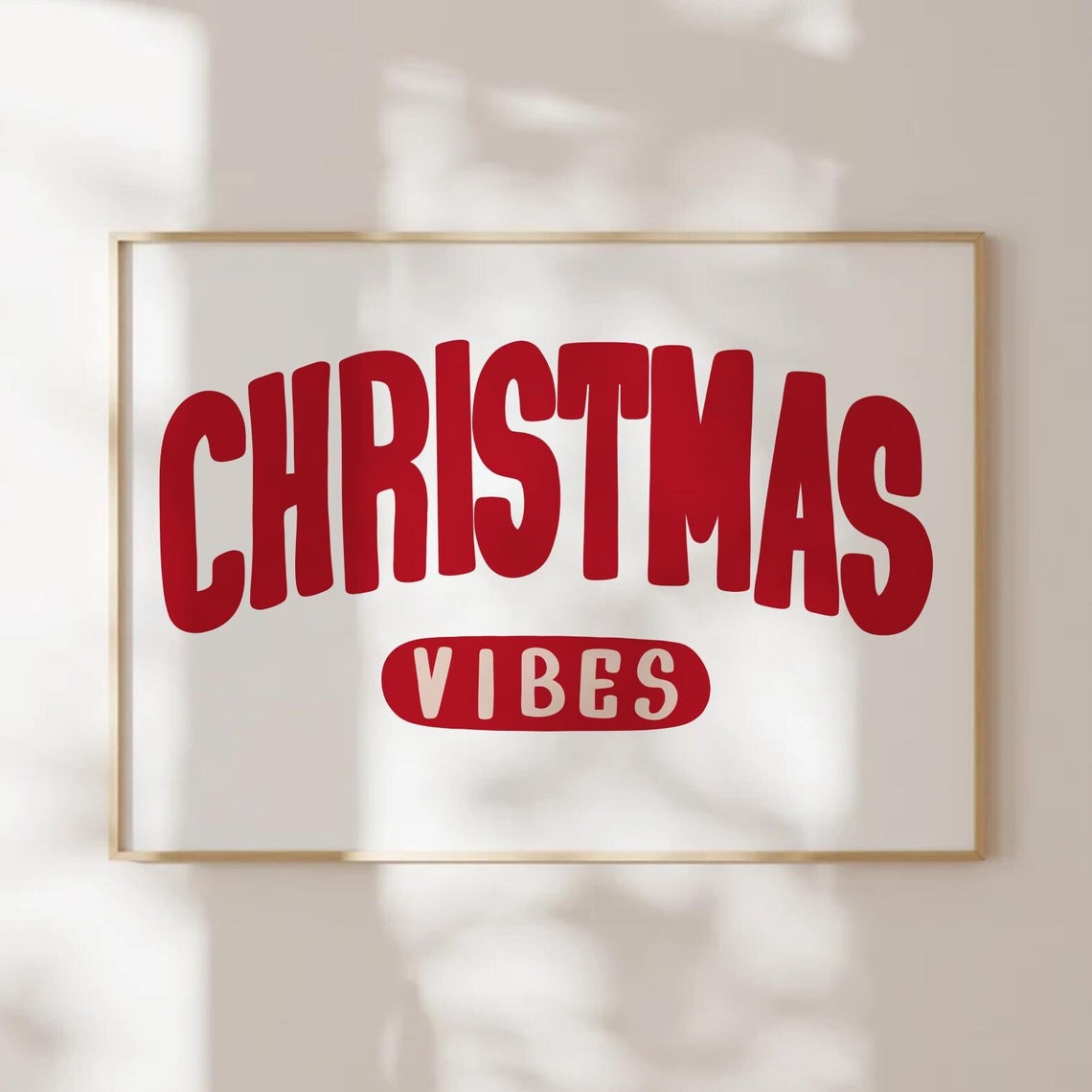 Christmas Vibes Red Retro Arched Lettering Holiday Horizontal Poster