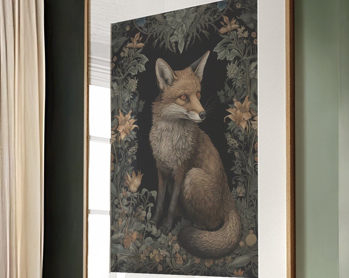 William Morris-Inspired Fox Art Print, Forest Wall Art