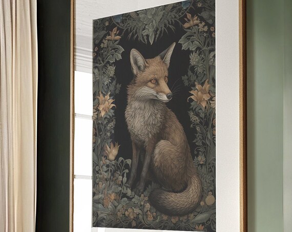 William Morris-Inspired Fox Art Print, Forest Wall Art