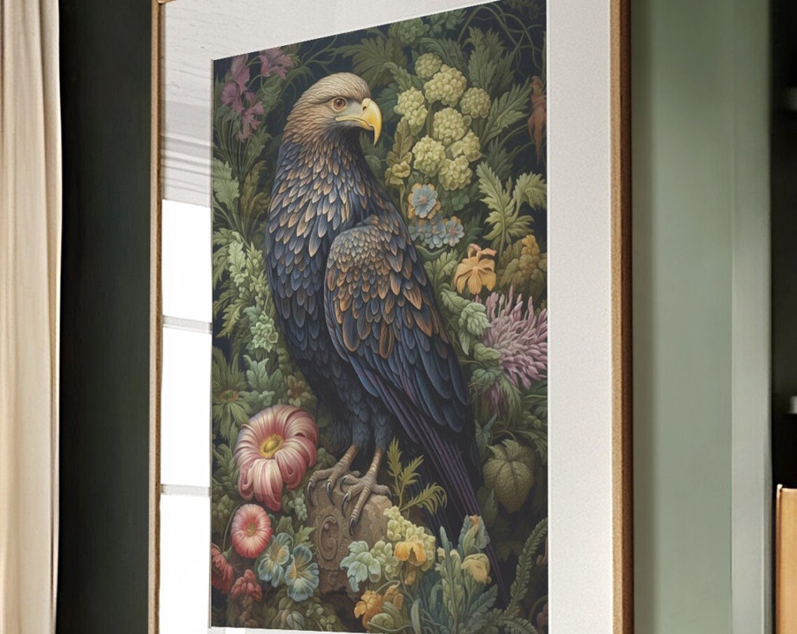 Golden Eagle Perched in a Lush Flower Garden Animal Vintage Poster - Image 4