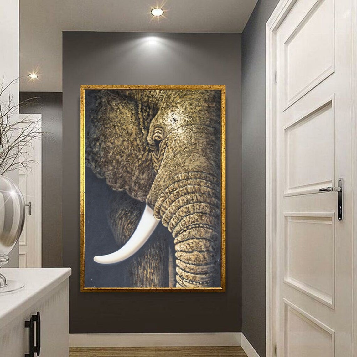 Golden Elephant Side Profile Textured Gold Safari Wall Poster