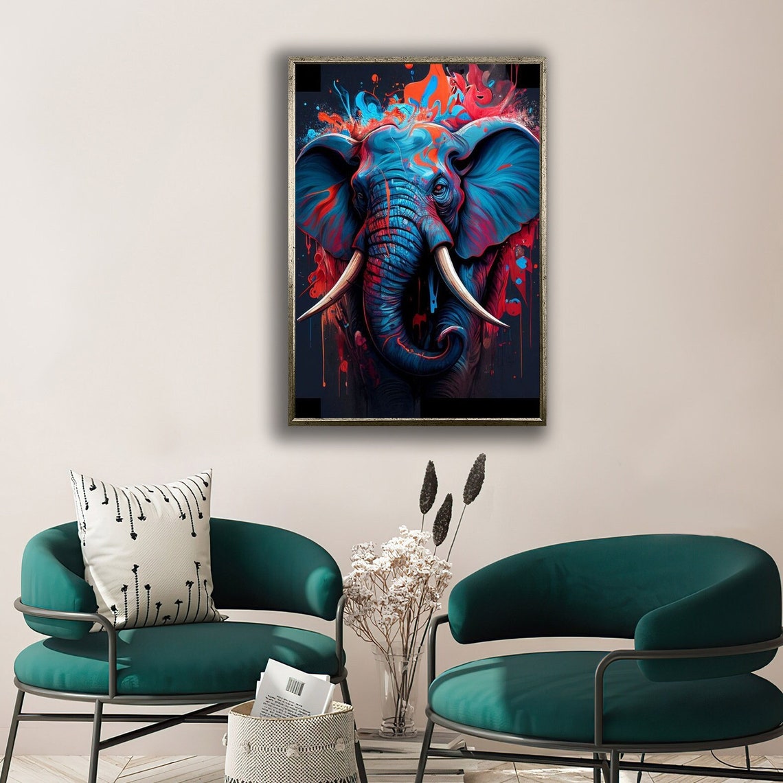 Elephant Portrait Vibrant Blue Red Pop Art Bold Wildlife Art Poster