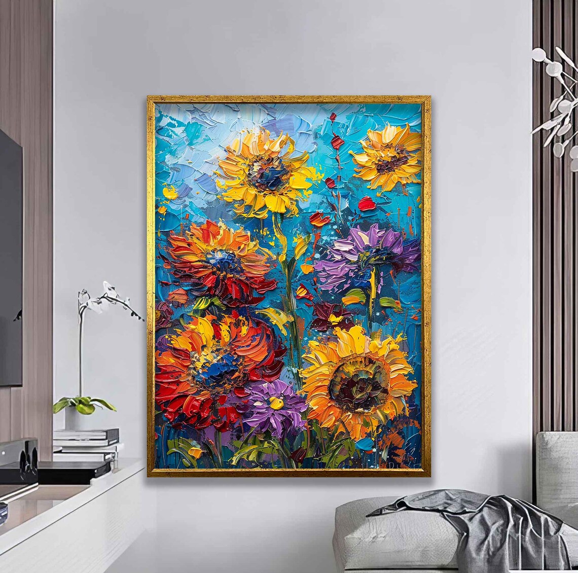 Sunflowers Impasto Oil Painting Bold Colorful Floral Garden Art Poster