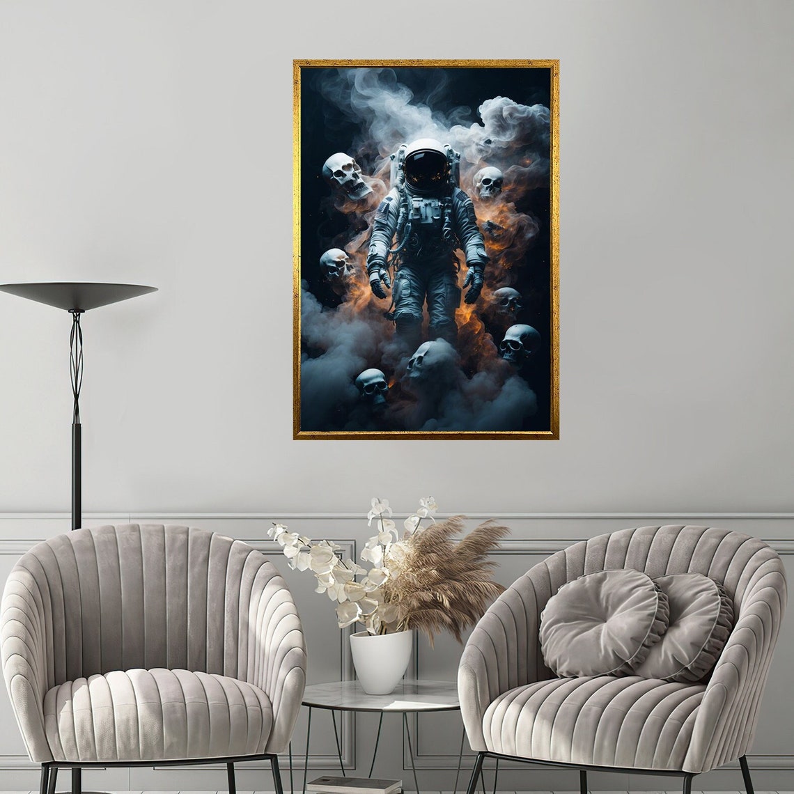 Astronaut Floating Skulls Dark Cosmic Surreal Space Art Wall Poster