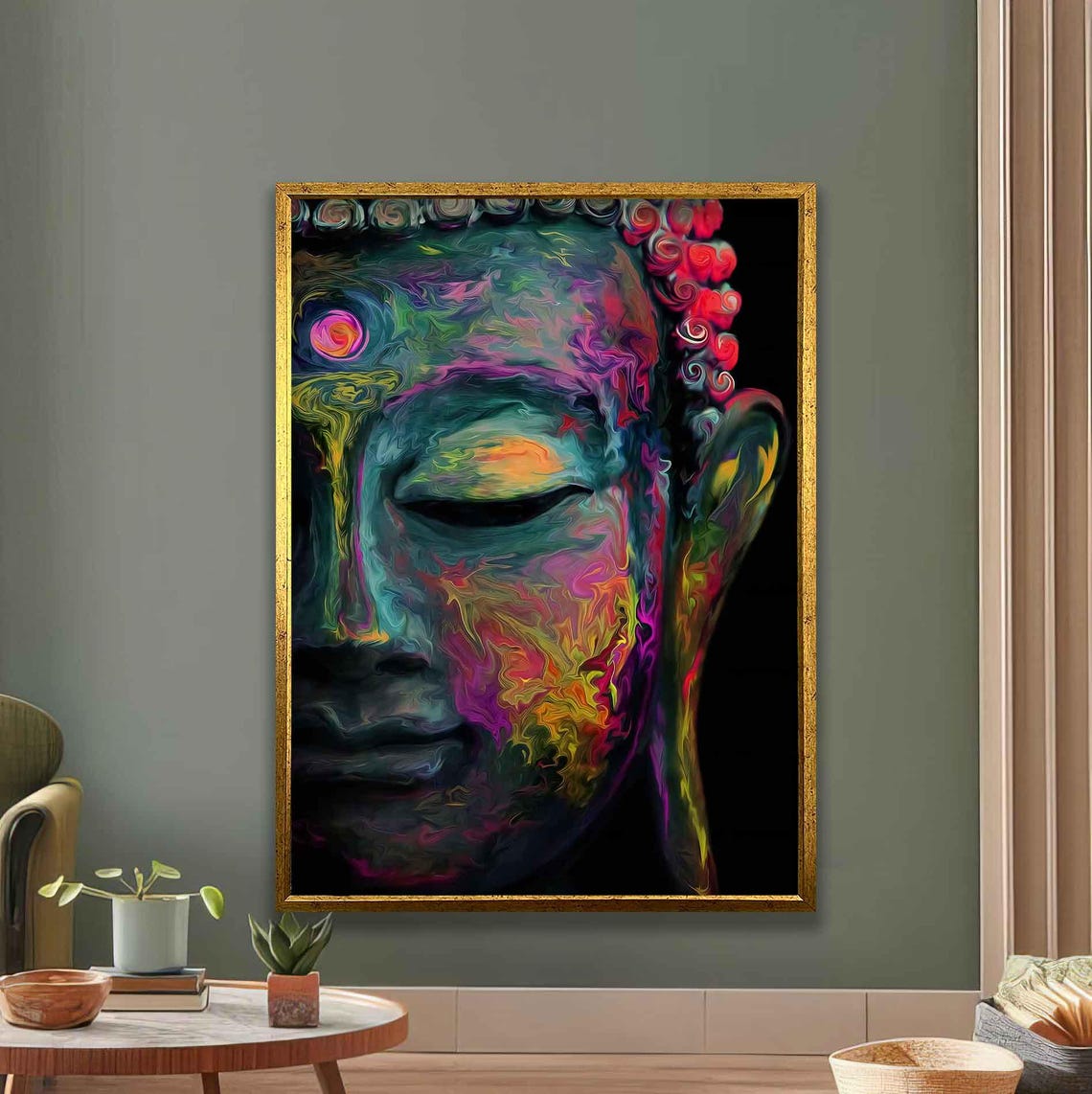 Colorful Buddha Face Psychedelic Neon Spiritual Zen Wall Art Poster