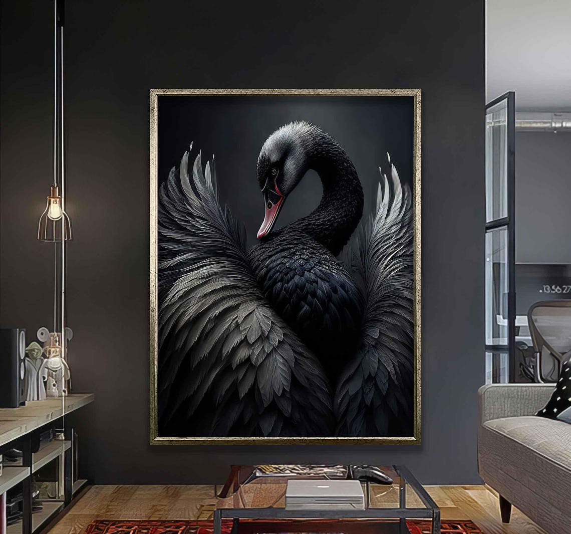 Majestic Black Swan Portrait Dramatic Feathered Elegance Art Poster