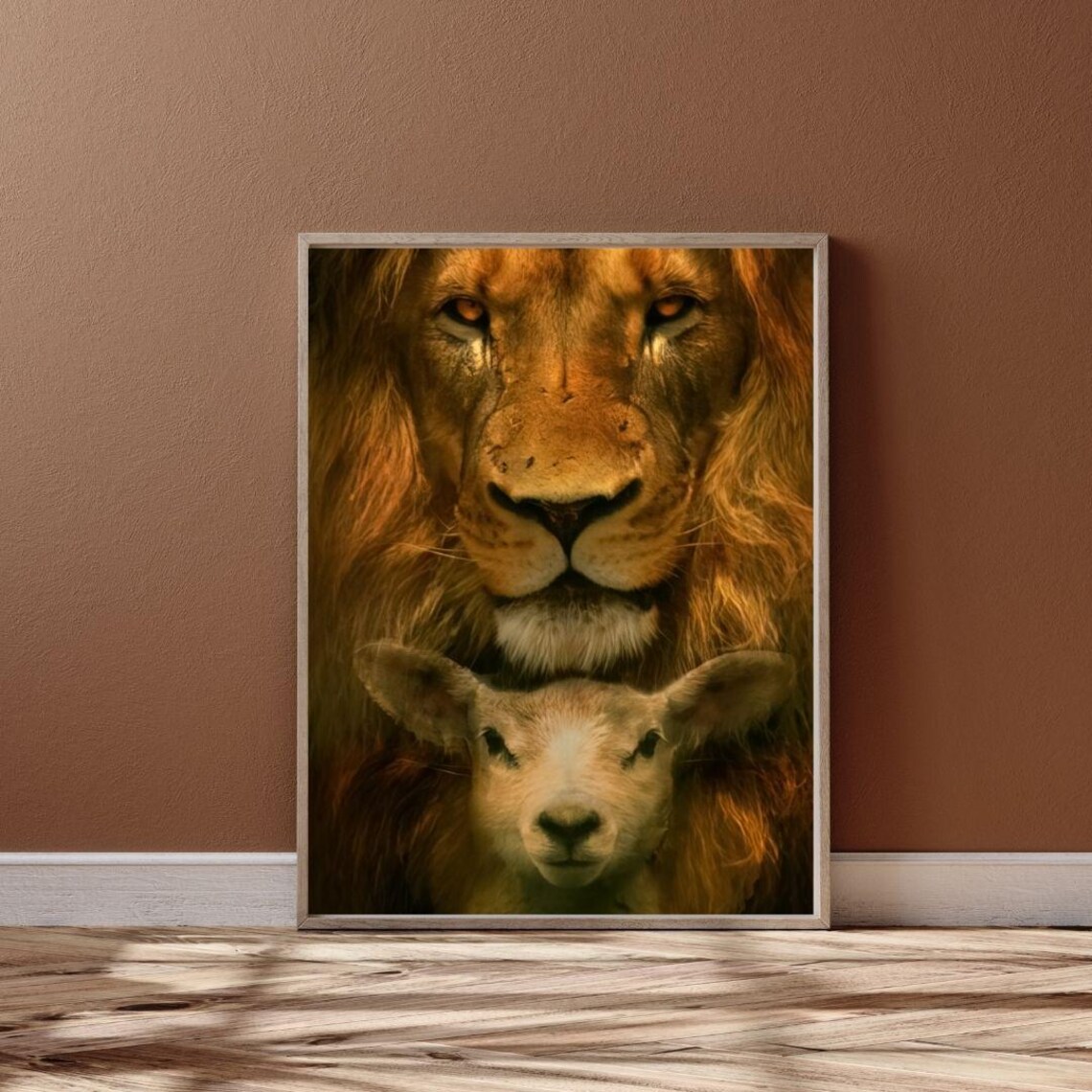 Lion And Lamb Face To Face Peaceful Wildlife Christian Wall Poster