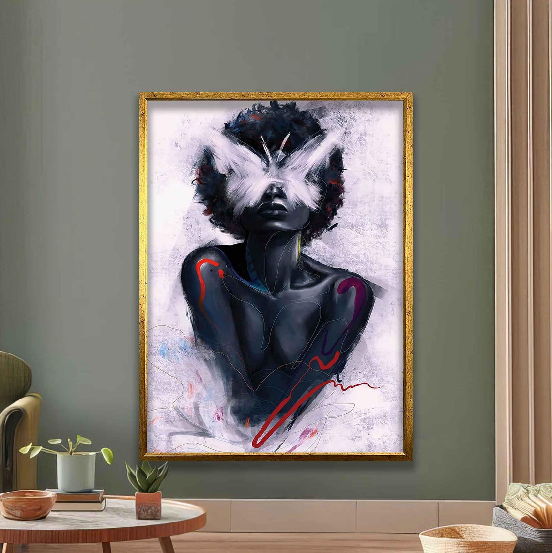 Abstract Afro Woman Portrait Bold Modern Figurative Mixed Media Print