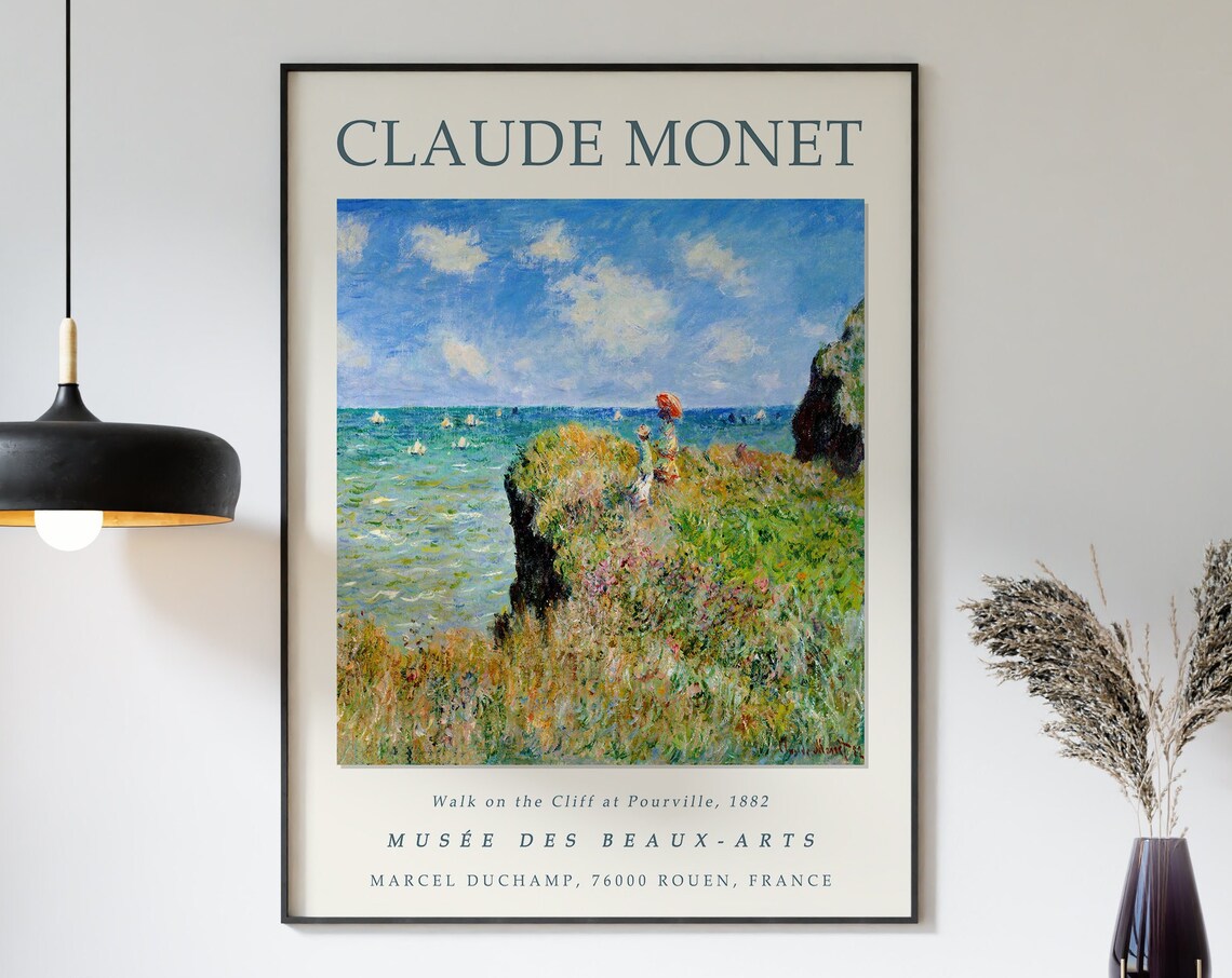 Claude Monet Walk On The Cliff At Pourville 1882 Vintage Poster - Image 3