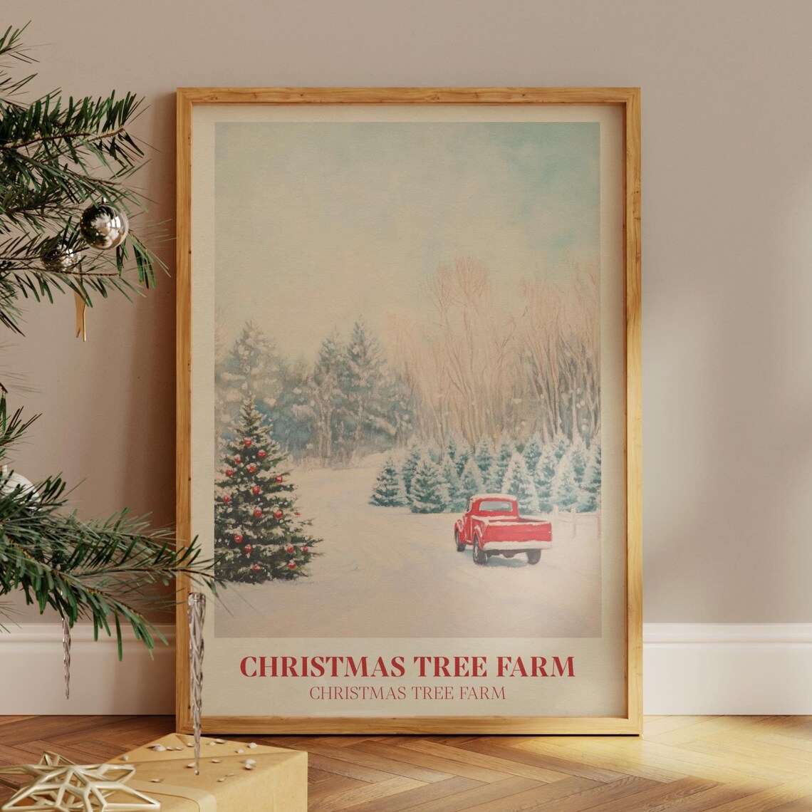 Christmas Tree Farm Watercolour Art Print, Holiday