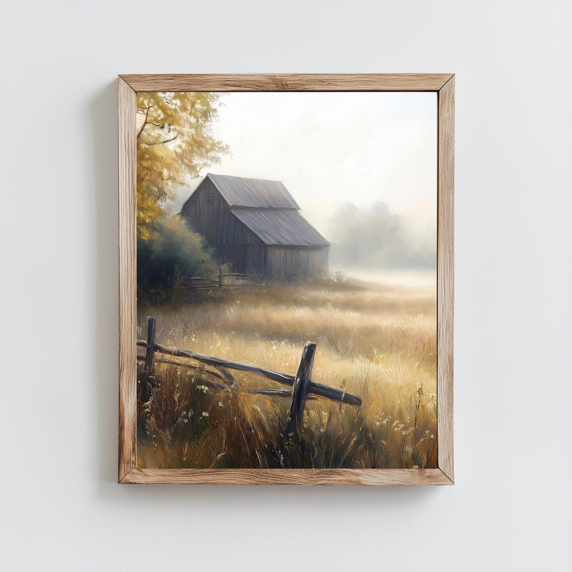 Misty Morning Old Barn Golden Field Rustic Fall Landscape Poster - Image 3