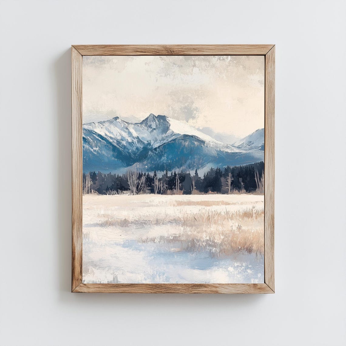 Snowy Mountain Range Winter Meadow Blue Hues Vintage Landscape Poster