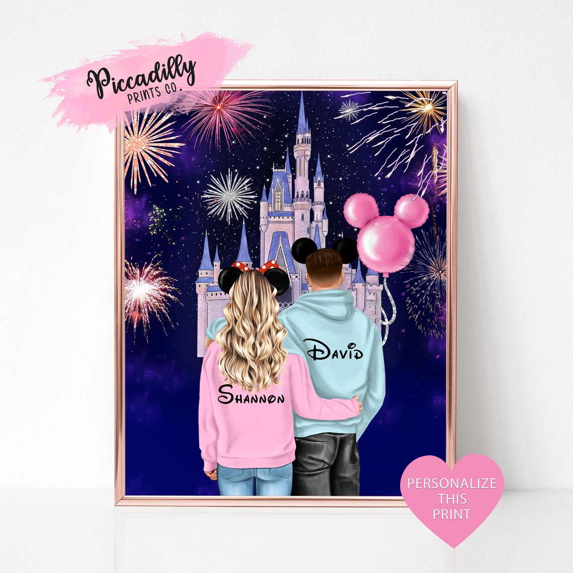 Personalised Disney Couple Portrait, Magic Castle