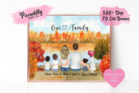 Custom Family Portrait With Dog Personalised Art Print