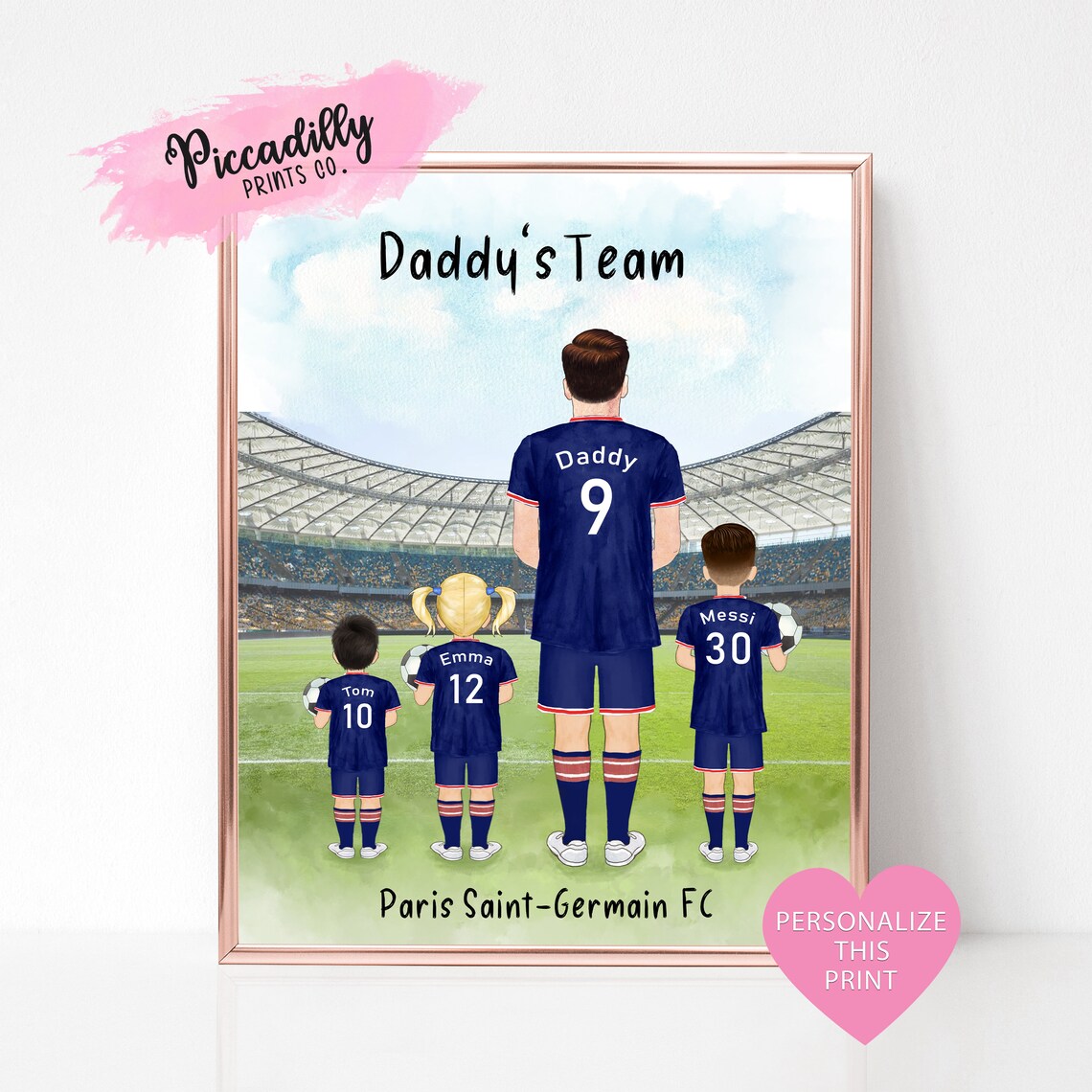 Personalized Football Print, Paris Staintgermain Family Portrait