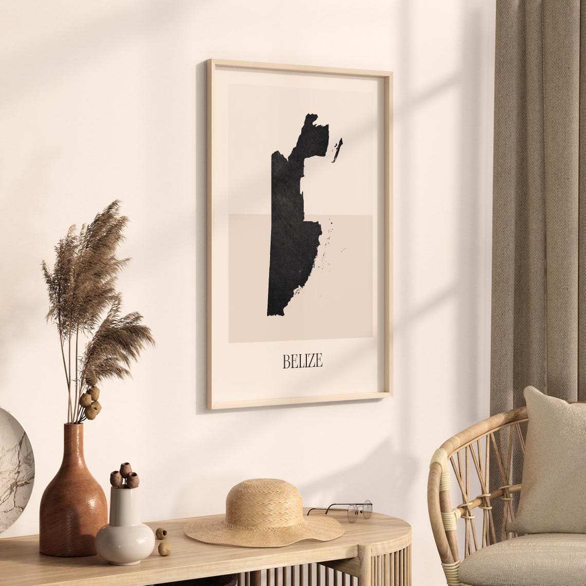 Belize Boho Minimalist Black Country Silhouette Map Art Poster - Image 3