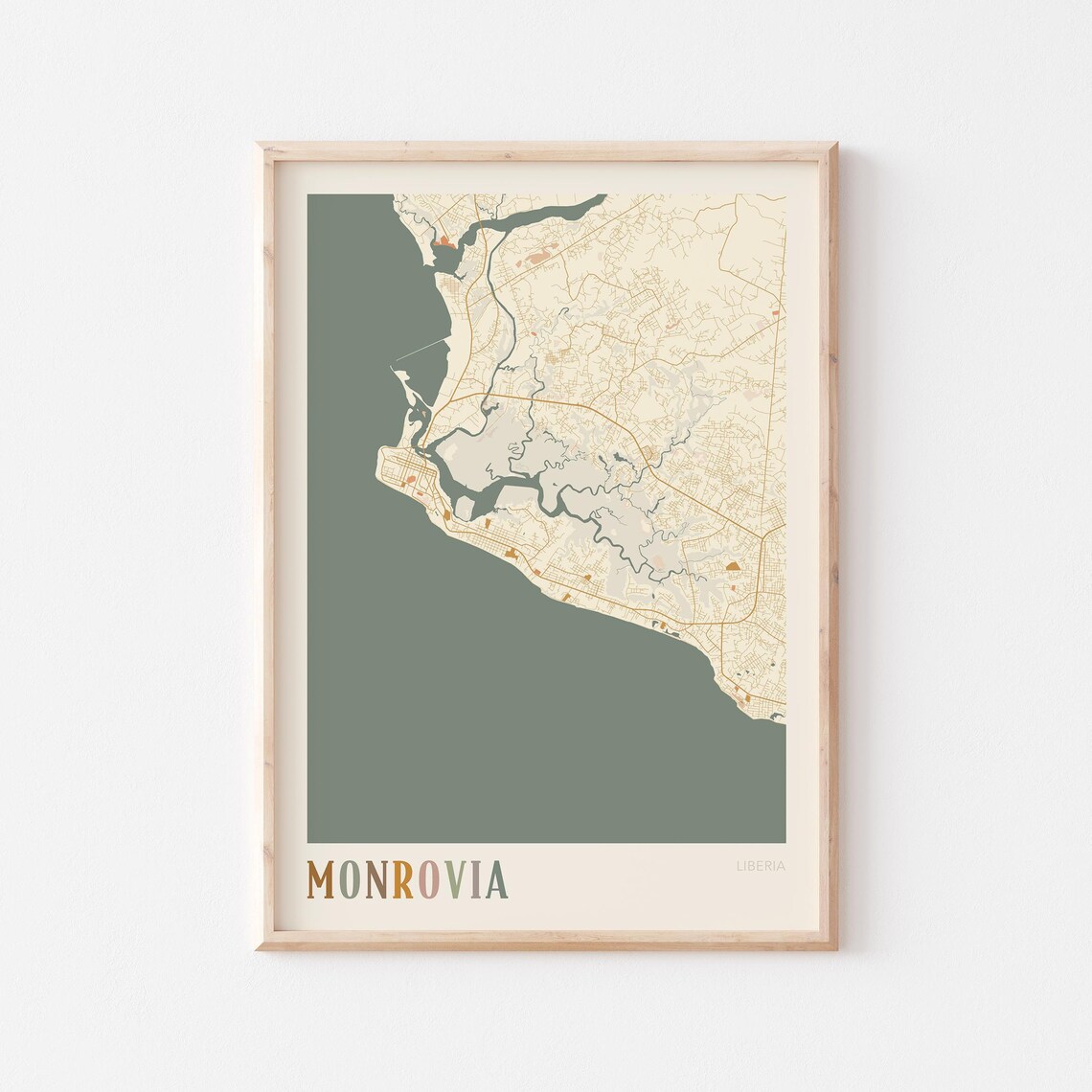 Monrovia Map Poster Print Wall Art Liberia Africa Travel Gift Boho Decor